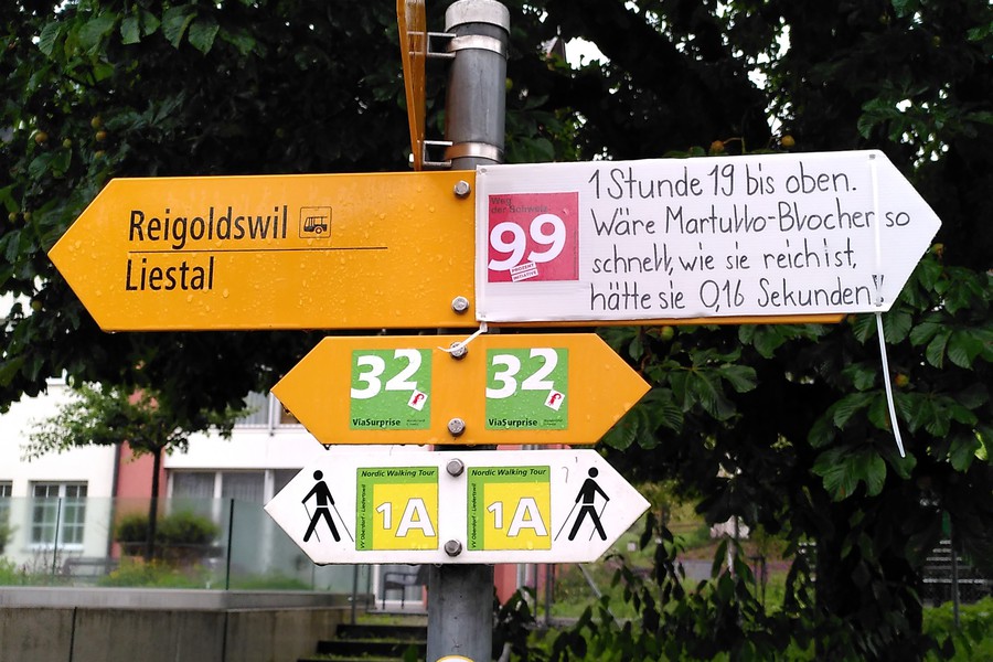JUSO BL schmückt beliebten Wanderweg mit Hinweisen zur 99%-Initiative